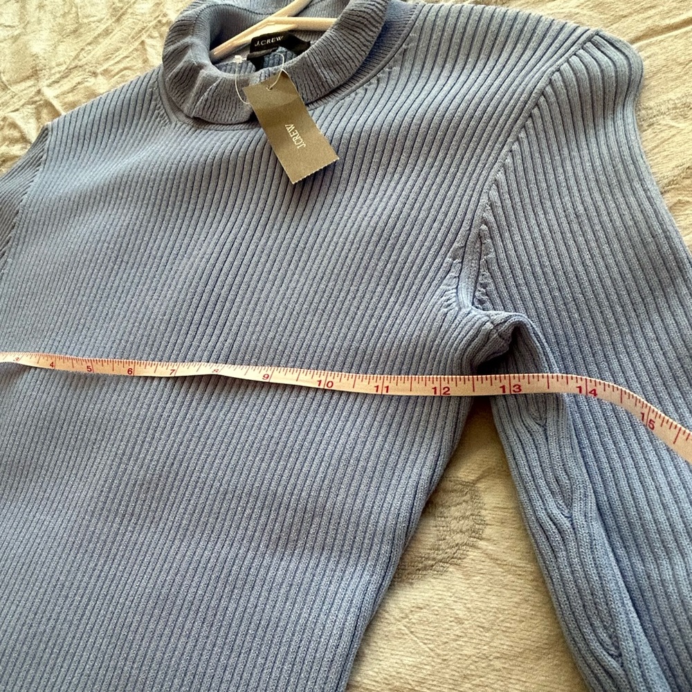 J. Crew Blue Ribbed Sheath Dress Long Sleeve Mock Neck - Picture 6 of 11